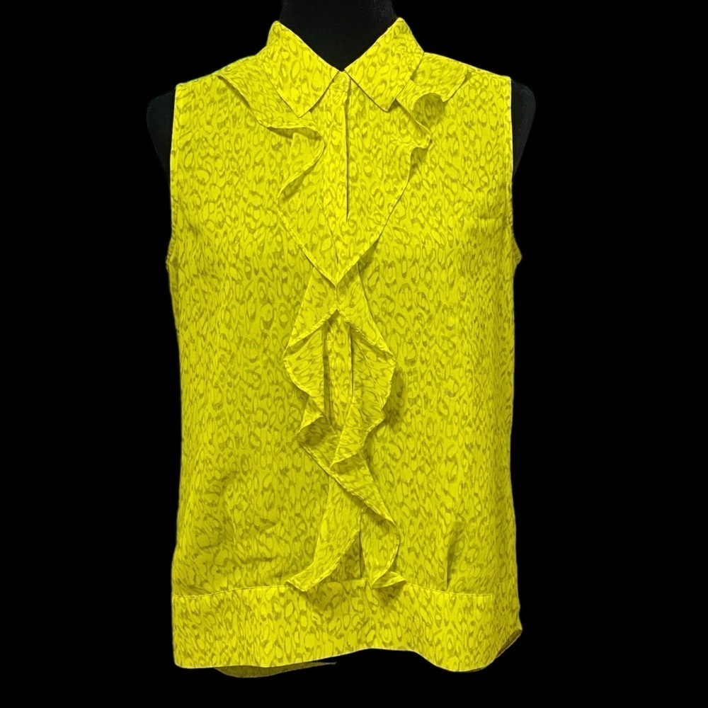 Cabi Chartreuse Reign Ruffle Blouse Sleeveless Retro Boho Size Small
